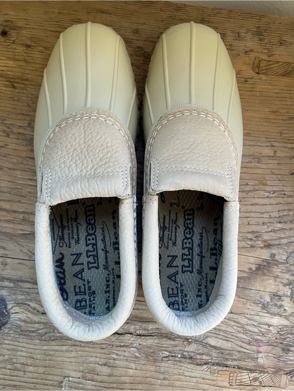 L.L.Bean Cream Leather Duck Slip-Ons